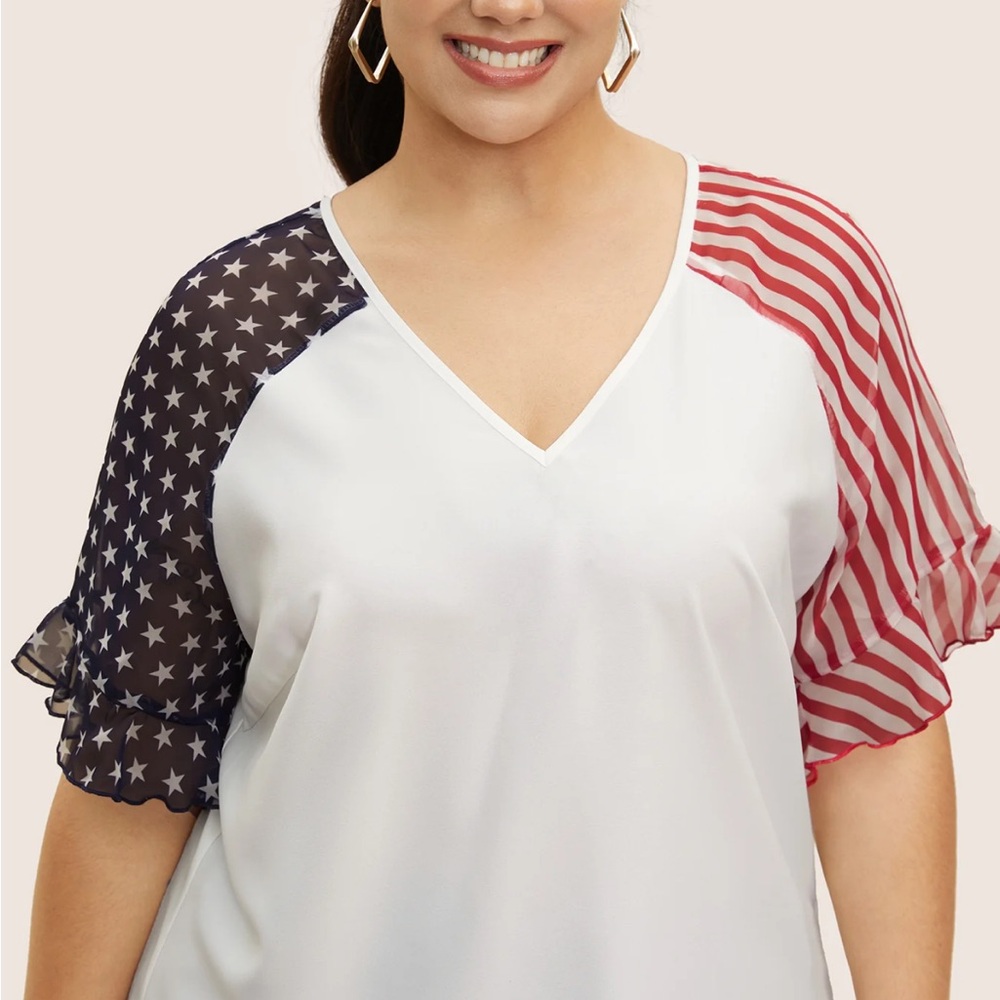 Bloomchic Star & Striped Ruffles Raglan Sleeve Blouse - Picture 5 of 8